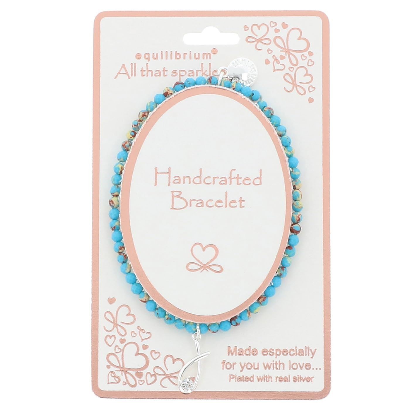 Equilibrium Turquoise Beaded Bracelet Silver Plated Kiss Charm Gift