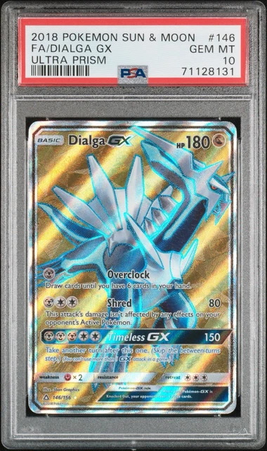Pokemon 2018 SM Ultra Prism Dialga GX Full Art Holo 146/156 PSA 10