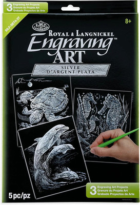 Royal & Langnickel Gravur Kunst Silver Sea Life A4 Set 3er Pack