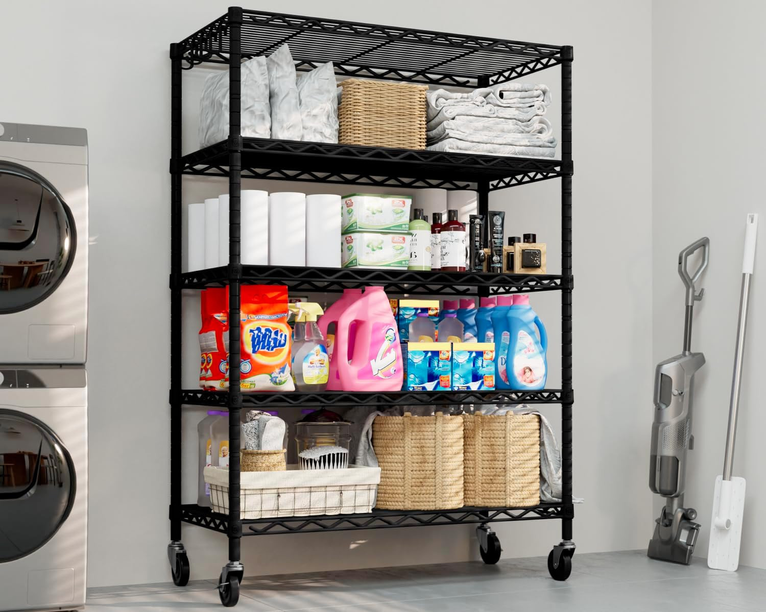 Wire Shelving Unit with Wheels, 5 Tier Adjustable NSF Certified Heavy Duty Metal