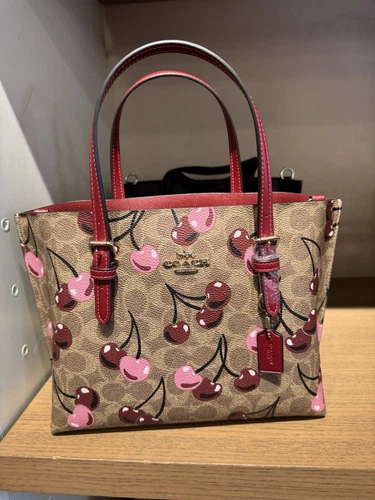 Borsa Coach Mollie nuova con etichetta 25 in tela firmata con stampa ciliegia borsetta