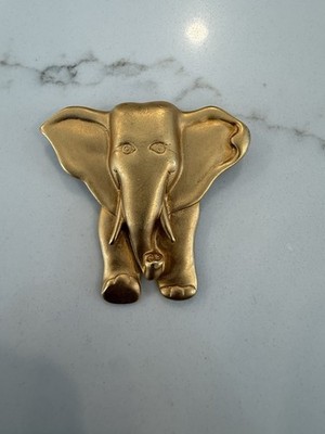 Vintage Escada Elephant  Brooch Pin Matte Gold 6.5cm 1980s Signed Luster
