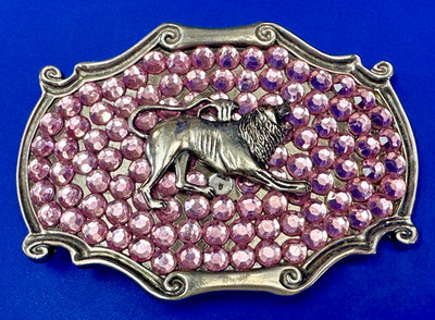 Rare Parasuco Denim Cult Jeans Brand Pink Rhinestone Covered Vintage Belt Buckle