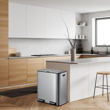 16 Gal Trash Can, with Soft-Close Lid Kitchen Trash Can, Stainless Steel