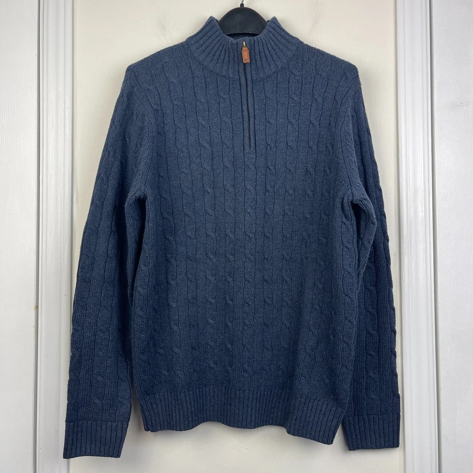 Vineyard Vines мужской M ягненка шерсти смесь насмешливый шеи кабель вязаный свитер 1/4 молнии синий - Изображение 3 из 4