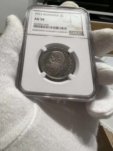 2 Lei 1912 Silver, Romania NGC AU58