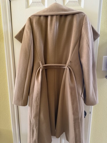 Ann Taylor Wool Blend Tan Berge Belted Coat Size XS Shoulder To End 39" Long - Picture 9 of 17
