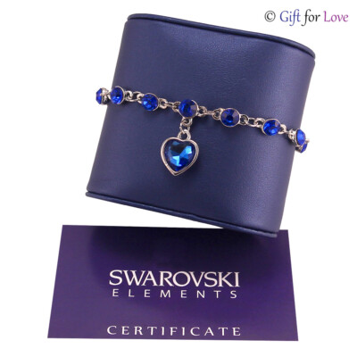 Women's Original Swarovski Elements Silver Bracelet G4Love Crystals Blue Heart