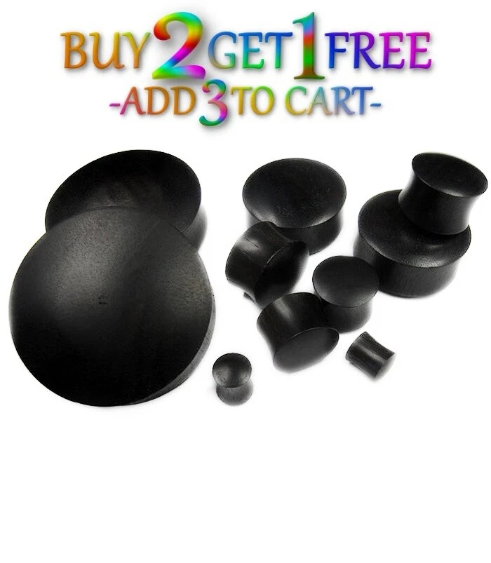 Par de TAPONES DE MADERA ARENG NEGROS 8g-50mm Medidores Doble Llamarada Túneles Oreja Orgánica 1121 Foto 2 de 4