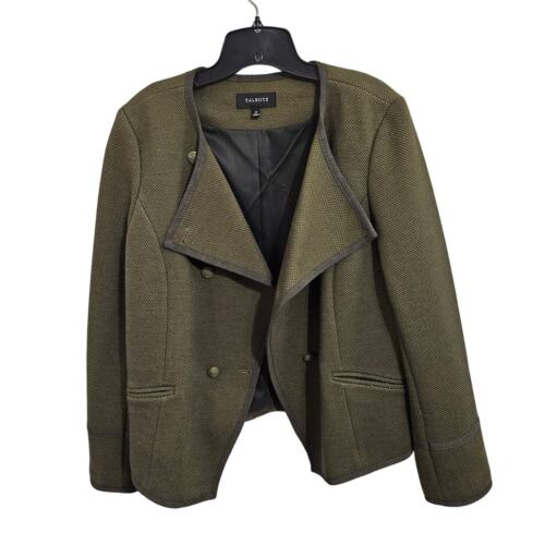 Talbots Olive Green Collarless Cross Button Textured Military Blazer Jacket 12 - Picture 3 of 8