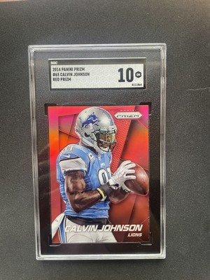 2014 Panini Prizm Calvin Johnson #65 Red Prizm SGC 10 Pop 1 Lions