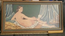 Vintage Needlepoint AMAZING Lady XL Professionally Glass Framed 50"Long 25"High