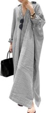 Womens Cotton Maxi Shirt Dress Button Down Long Sleeve Loose Fit Kaftan