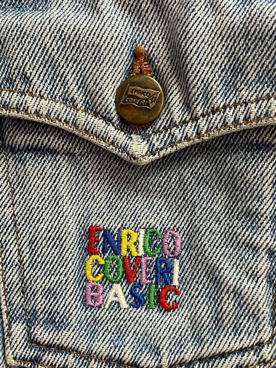 Boxy Fit Vintage Enrico Coveri Denim Jacket Rainbow Logo