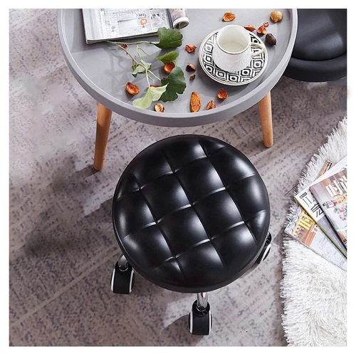Round Low Roller Seat Stool Small Stool with Wheels Pulley Ottoman Comfortable - Picture 11 of 12