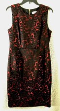 CALVIN KLEIN WOMEN JACQUARD STYLE BLACK & DARK RED PENCIL DRESS SZE 8