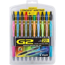 Pilot Gel Rollerball Pen G2 Assorted Premium Quick Drying, Pack of 20 31294