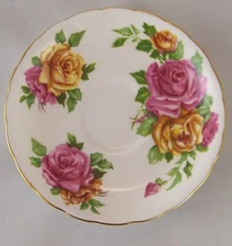Royal Chelsea English Bone China Saucer Pink Yellow Rose Pattern