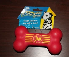 JW Dog Puppy Red Medium ~5.5" Rubber Squeaky Bone