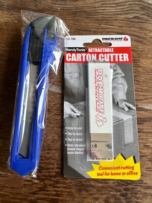 lot of 2 (different) retractable box cutters NIB generic blue and handy packrite