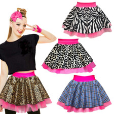 Girls ZEBRA NEON Skirt Leopard DIVA SKIRT fancy dress PRINT TARTAN