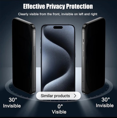 Protection écran en verre trempé vie privée pour iPhone 13 14 Pro 15 PLUS 16 Pro Max - Photo 4 sur 7