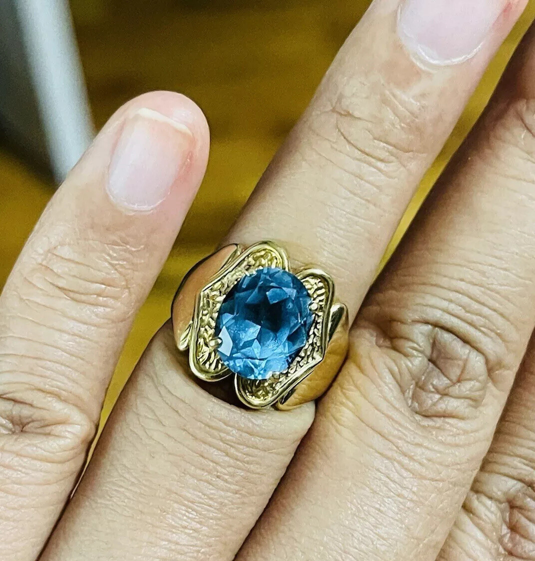 K18 750 18k Japan GENUINE Gold Blue Topaz Gold Ring Fits 7