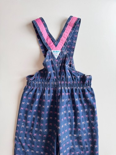 Vintage Girls' OSHKOSH B'GOSH Pink Bow Embroidered Blue Denim Overalls, Size 6 - Picture 8 of 14