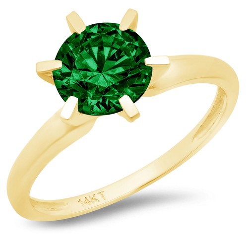 0.5Ct Round Cut Simulated Emerald Solitaire Engagement Ring, 14K Yellow Gold - Picture 10 of 11