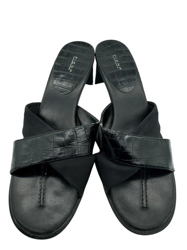 Fioni Black Faux Leather Croc Pumps Sandals Criss Cross Block Heels Size 9 - Picture 6 of 12