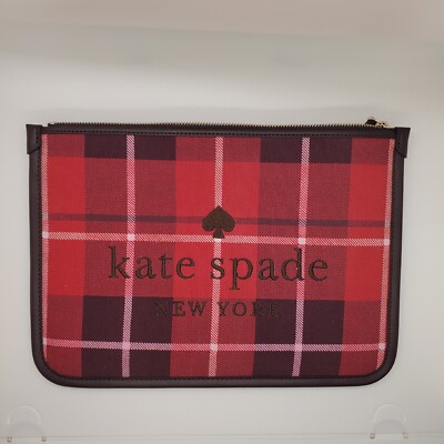 Kate Spade Ella Plaid Berry Stylish Large Zipper Pouch Wallet $99
