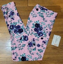 LuLaRoe TC (Tall & Curvy) Leggings Beautiful Floral Print on Pink Background NWT