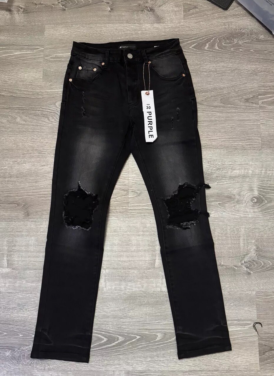 Black Distressed Knee Purple Denim Jeans with Edgy Style