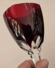 Rare Richard Ginori Petalo Ajka Crystal Large Wine Glass Ruby Cut To Clear 7.5"