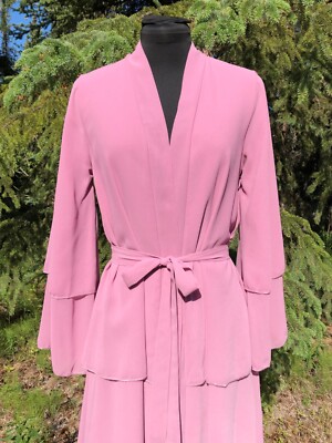 NEW Pink 3 Layer Chiffon Luxury Dressing Gown Robe Abaya With Belt Scarf  Size XS | eBay