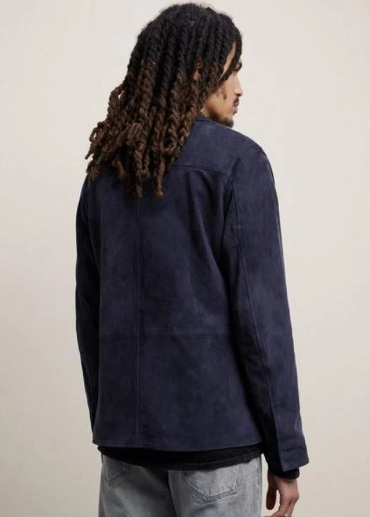 Chaqueta Camisa John Varvatos Para Hombre Azul Tinta Milo Calce Ajustado Gamuza, 52 Foto 2 de 4