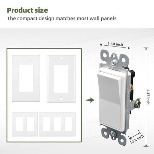 Confezione da 10 interruttori luce rocker paddle decoratore grado residenziale, 15 A 120 V/277 V - Foto 18 di 29