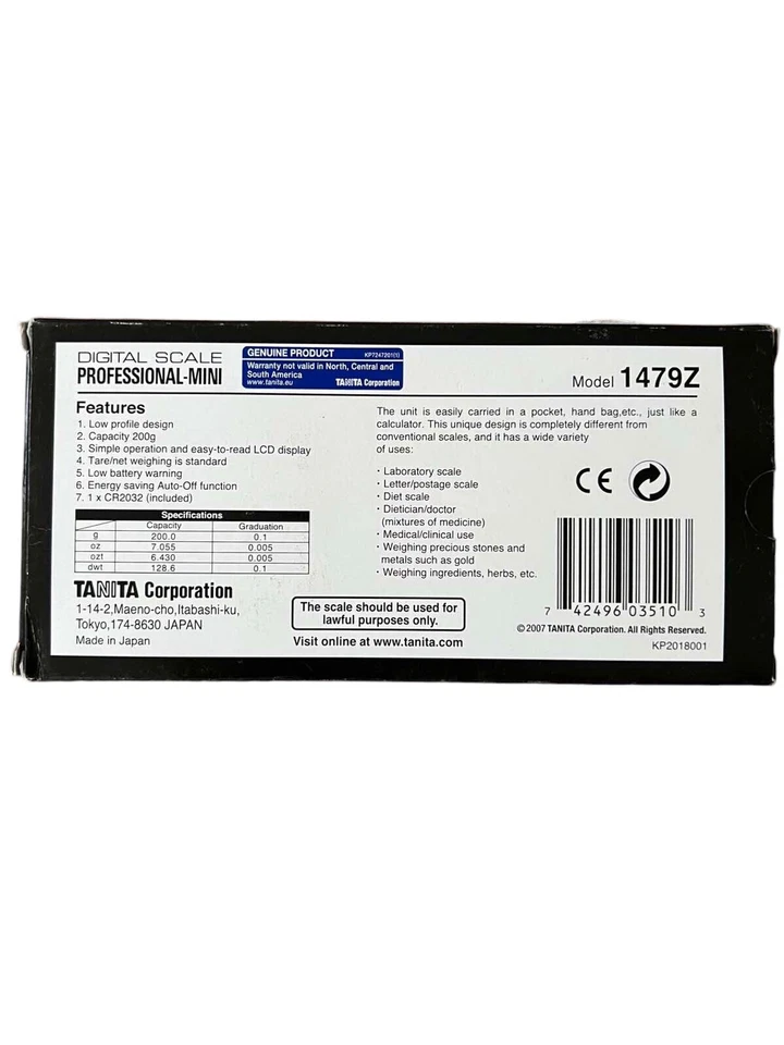 Tanita 1479Z Professional Digital Mini Scale, Pocket Size Scale 0.1 to 200 gr. - Image 2 of 4