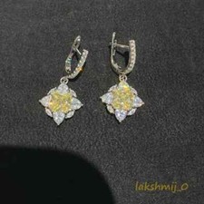 3CT Princess Cut Citrine Drop/Dangle Jewelry Earrings 14K White Gold Finish