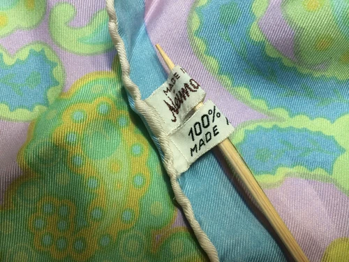 Vtg Neiman Marcus 100% Silk Scarf Mod Paisley ITALY Hand Rolled Lavender Lime