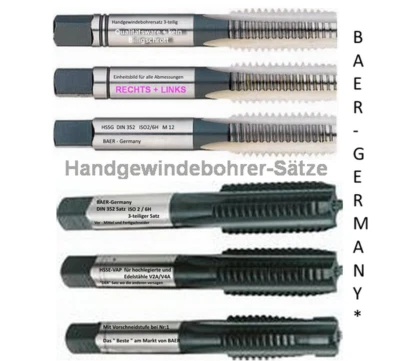BAER GERMANY Gewindebohrer Baer M1 - M20 Handgewindebohrer Satz HSS Rechts / Links / HSSE-VA