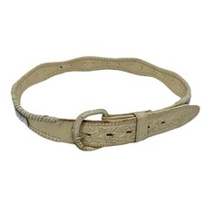 Vintage 1990s Veari Cream Silver Tone Studded Leather Whipstich Belt Mexico