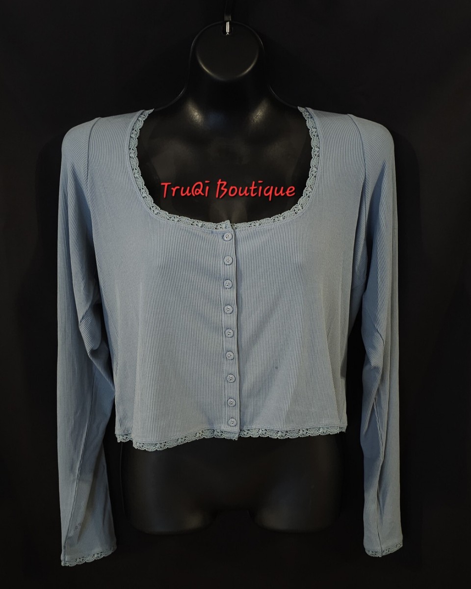 Skims by Kim Kardashian Soft Lounge Lace Cardigan Top Arctic