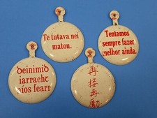 Vintage Avis Rent A Car 4 Button Pins Set, Gaelic, Portuguese, Chinese, Tahitian
