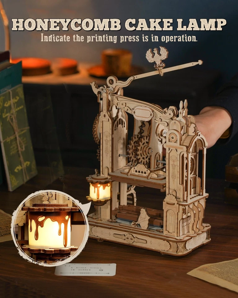 ROBOTIME Printing Press Wooden Puzzle, 3D Puzzles for Adults and Teens, Mecha... - Image 4 of 4