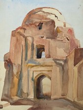 Bellissima Pittura 1936 Su Carta Orientalista Gouache Orientalismo Yezd Iran