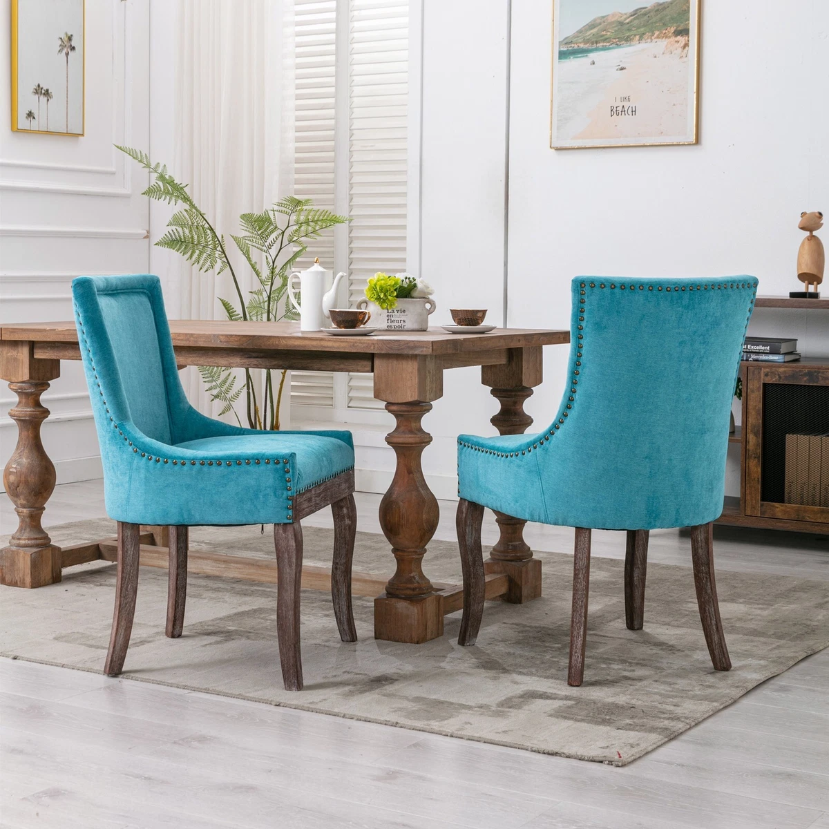 Blue patterned dining chairs sales
