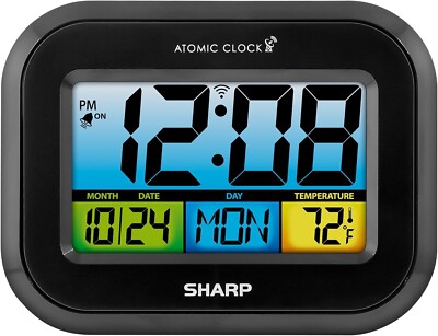 Premium Digital Atomic Alarm Clock Self-Setting Battery LCD Large Display Desk