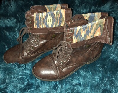 Bottes Combat Rampage Femme – Marron, Cuir, Plateforme, Taille 7M