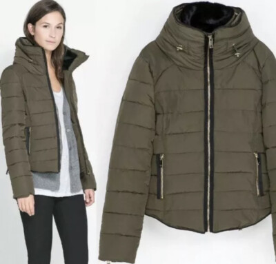 Zara Short Puffa Jacket -Khaki Green SIZE L